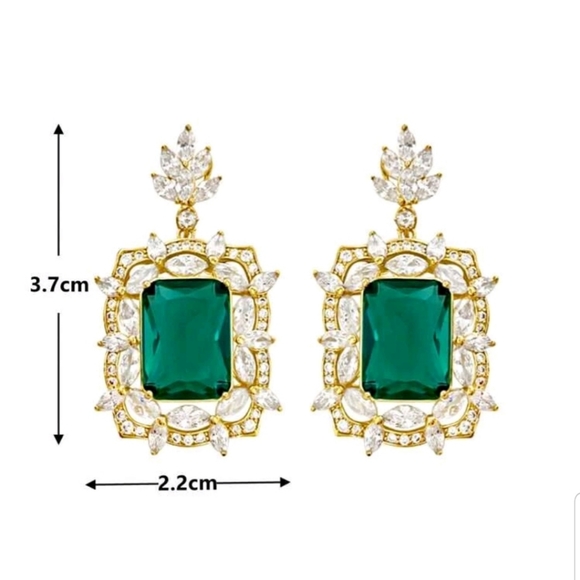 Green Cubic Zirconia & Rhinestone Decor Drop Earrings - Picture 3 of 3